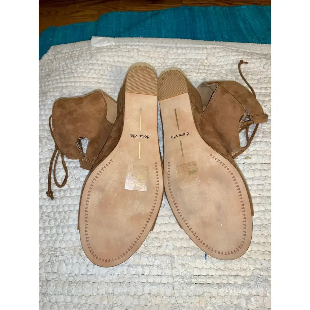 NEW DOLCE VITA NEUTRAL SUEDE GLADIATOR GHILLIE WEDGE SANDALS BOOTIES